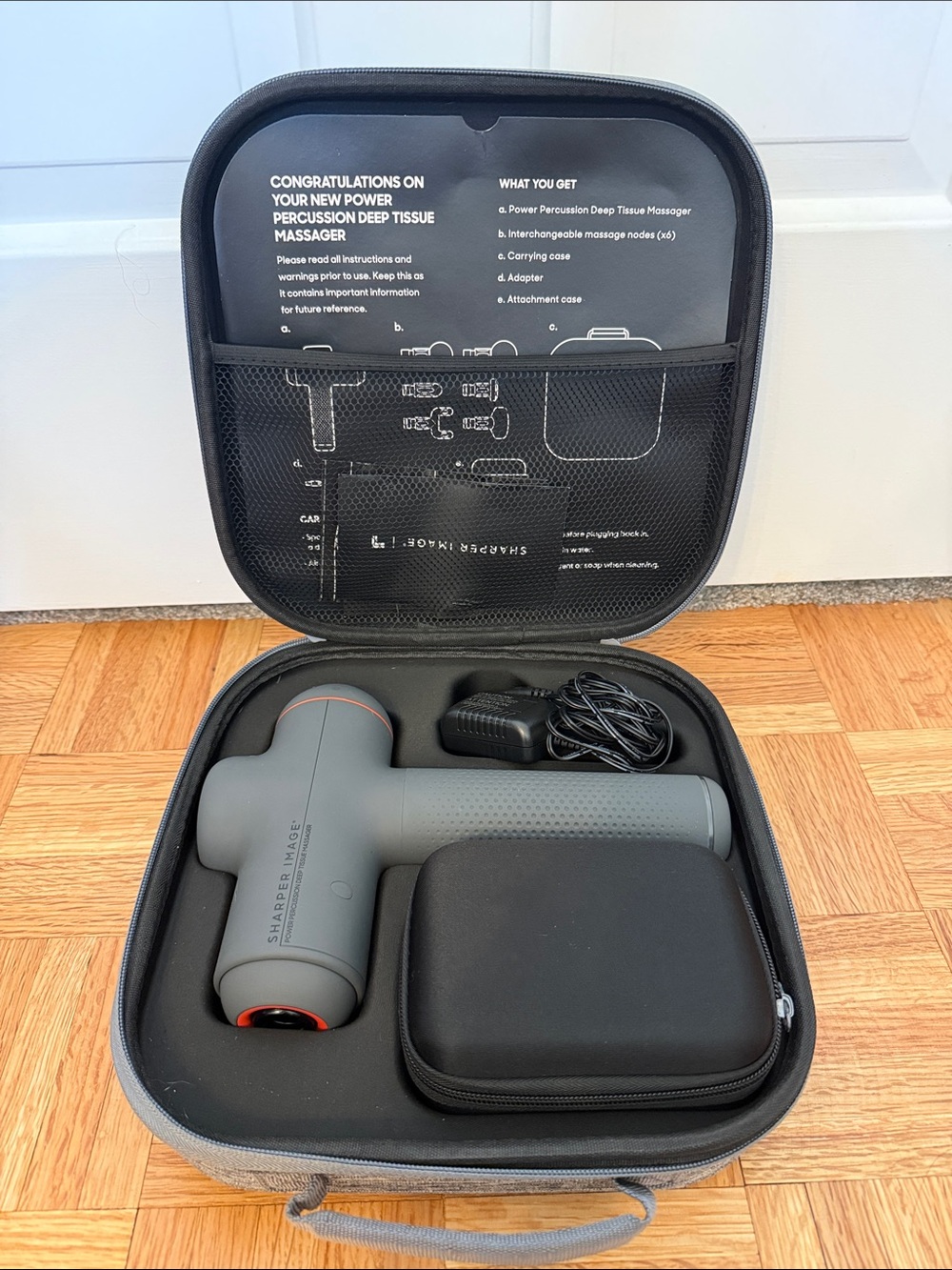 NWOT Sharper Image Gray Percussion Massage Gun with Black Carrying Case